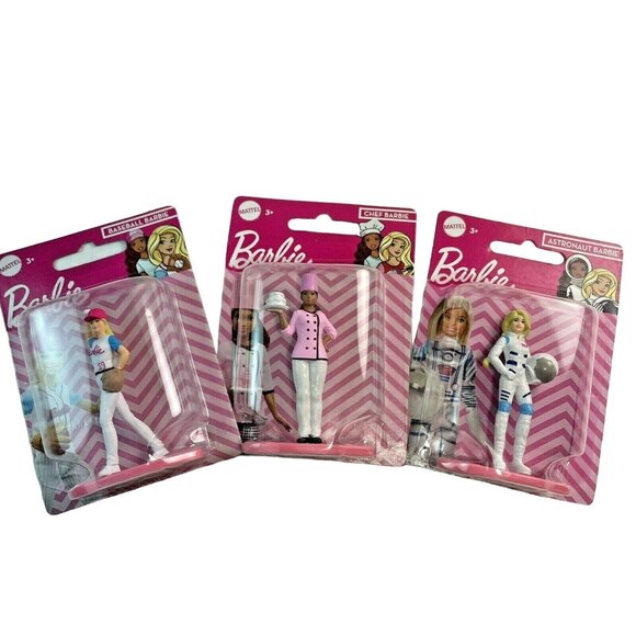 3 Pc Mattel Barbie Figurines u Astronaut Barbie Baseball Barbie Chef Barbie NEW - Picture 1 of 4